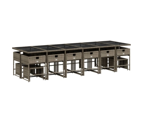 Set comedor de jardín 17 pzas y cojines ratán sintético gris