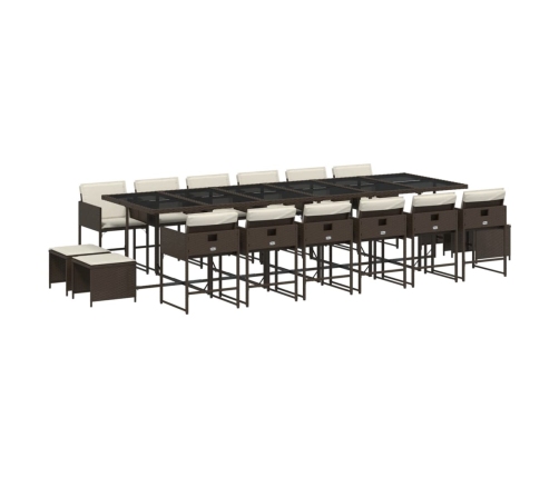 Set de muebles jardín 17 pzas y cojines ratán sintético marrón