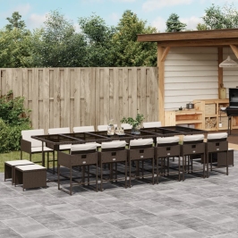 Set de muebles jardín 17 pzas y cojines ratán sintético marrón
