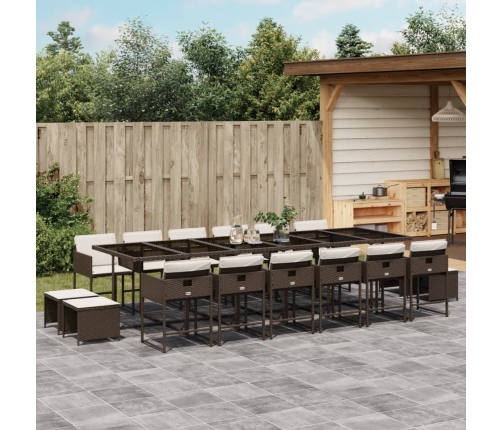 Set de muebles jardín 17 pzas y cojines ratán sintético marrón
