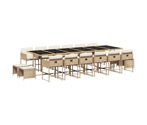 Set comedor de jardín 17 pzas con cojines ratán sintético beige