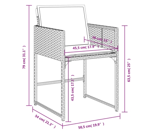 Set comedor de jardín 17 pzas con cojines ratán sintético beige