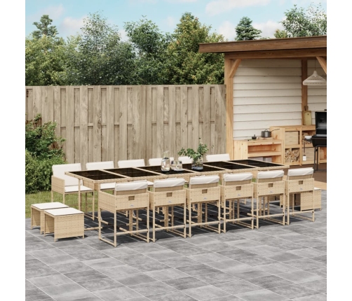 Set comedor de jardín 17 pzas con cojines ratán sintético beige