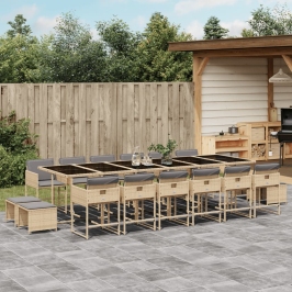 Set comedor de jardín 17 pzas con cojines ratán sintético beige