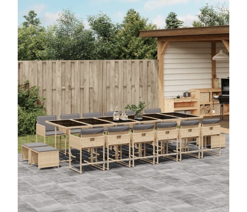 Set comedor de jardín 17 pzas con cojines ratán sintético beige