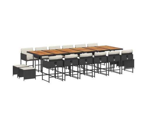 Set de muebles jardín 17 pzas con cojines ratán sintético negro