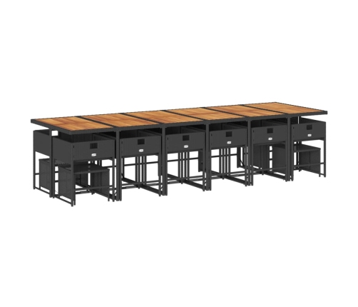 Set de muebles jardín 17 pzas con cojines ratán sintético negro