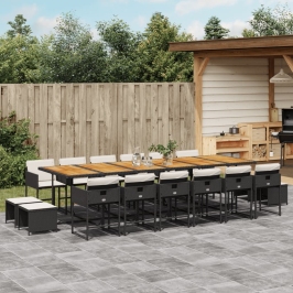 Set de muebles jardín 17 pzas con cojines ratán sintético negro