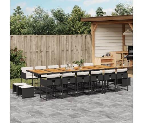 Set de muebles jardín 17 pzas con cojines ratán sintético negro