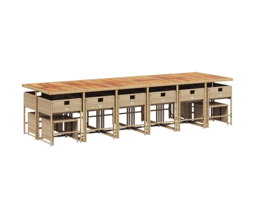 Set comedor de jardín 17 pzas con cojines ratán sintético beige