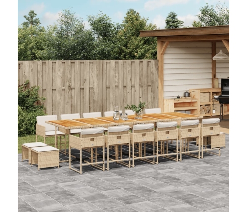 Set comedor de jardín 17 pzas con cojines ratán sintético beige