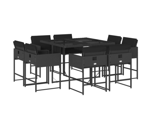 Set de comedor de jardín 9 pzas y cojines ratán sintético negro