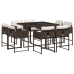 Set comedor para jardín 9 pzas y cojines ratán sintético marrón
