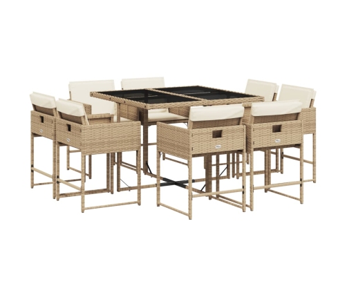 Set comedor de jardín 9 pzas con cojines ratán sintético beige