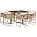 Set comedor de jardín 9 pzas con cojines ratán sintético beige
