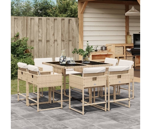 Set comedor de jardín 9 pzas con cojines ratán sintético beige