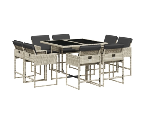 Set comedor de jardín 9 pzas cojines ratán sintético gris claro