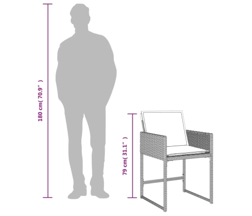 Set comedor de jardín 9 pzas cojines ratán sintético gris claro