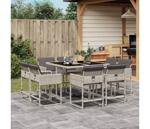 Set comedor de jardín 9 pzas cojines ratán sintético gris claro