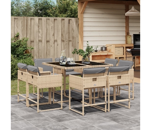 Set comedor de jardín 9 pzas con cojines ratán sintético beige