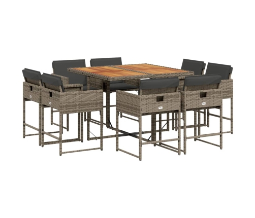 Set comedor jardín 9 pzas y cojines ratán sintético gris