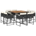 Set de comedor de jardín 9 pzas y cojines ratán sintético negro