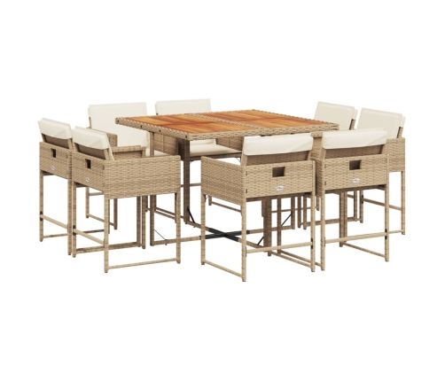Set comedor de jardín 9 pzas con cojines ratán sintético beige