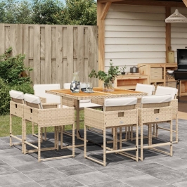 Set comedor de jardín 9 pzas con cojines ratán sintético beige