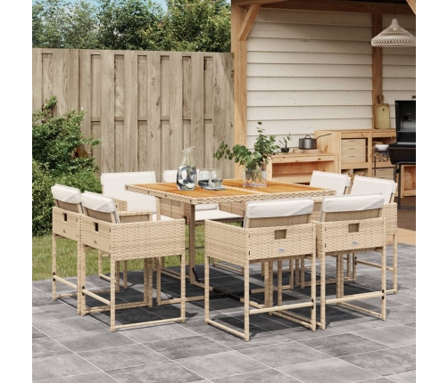 Set comedor de jardín 9 pzas con cojines ratán sintético beige