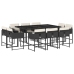 Set de comedor jardín 11 pzas con cojines ratán sintético negro