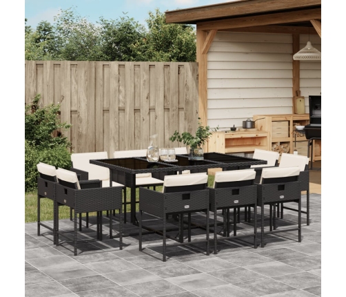 Set de comedor jardín 11 pzas con cojines ratán sintético negro