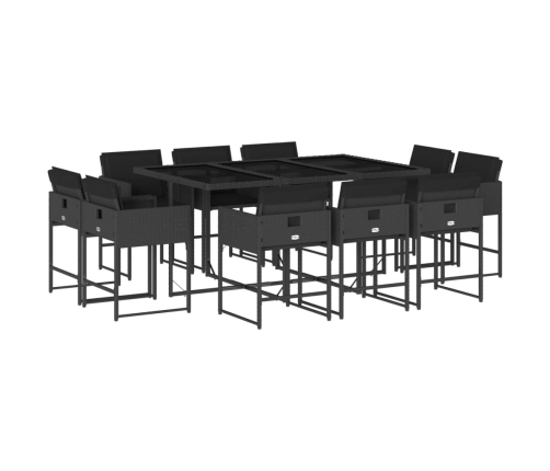 Set de comedor jardín 11 pzas con cojines ratán sintético negro