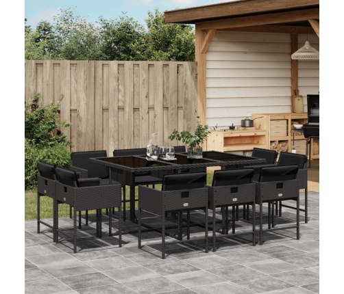 Set de comedor jardín 11 pzas con cojines ratán sintético negro