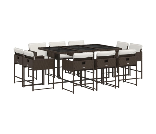 Set comedor de jardín 11 pzas y cojines ratán sintético marrón