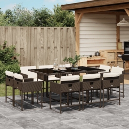 Set comedor de jardín 11 pzas y cojines ratán sintético marrón