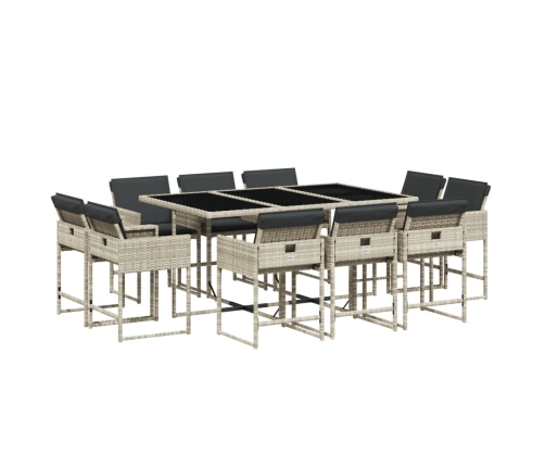 Set de comedor de jardín 11 pzas y cojines ratán sintético gris