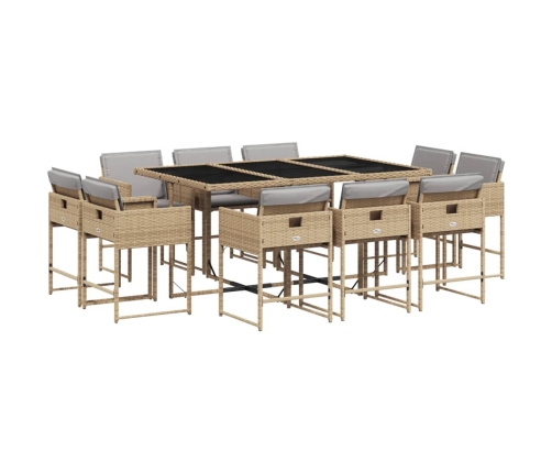 Set comedor de jardín 11 pzas con cojines ratán sintético beige