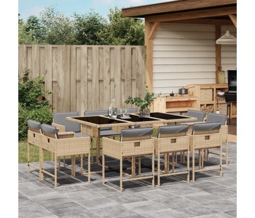 Set comedor de jardín 11 pzas con cojines ratán sintético beige