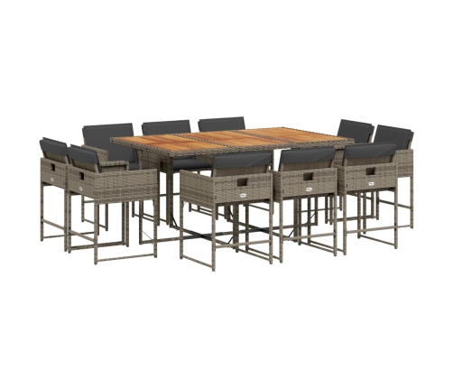 Set de comedor de jardín 11 pzas y cojines ratán sintético gris