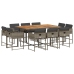 Set de comedor de jardín 11 pzas y cojines ratán sintético gris