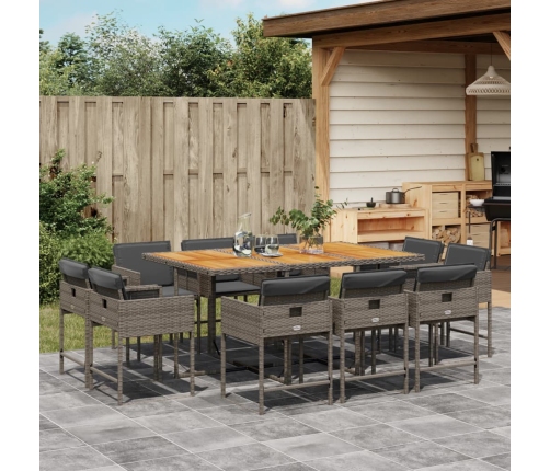 Set de comedor de jardín 11 pzas y cojines ratán sintético gris