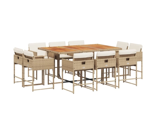 Set comedor de jardín 11 pzas con cojines ratán sintético beige