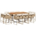 Set comedor de jardín 11 pzas con cojines ratán sintético beige