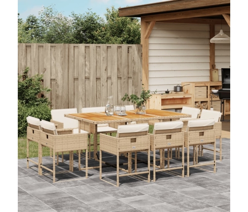 Set comedor de jardín 11 pzas con cojines ratán sintético beige