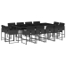 Set comedor de jardín con cojines 13 pzas ratán sintético negro
