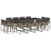 Set comedor de jardín con cojines 13 pzas ratán sintético gris