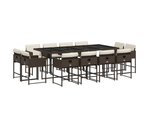 Set muebles de jardín 13 pzas y cojines ratán sintético marrón