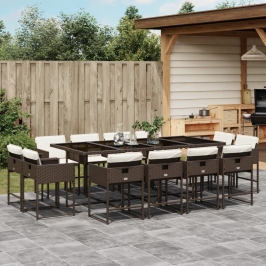 Set muebles de jardín 13 pzas y cojines ratán sintético marrón