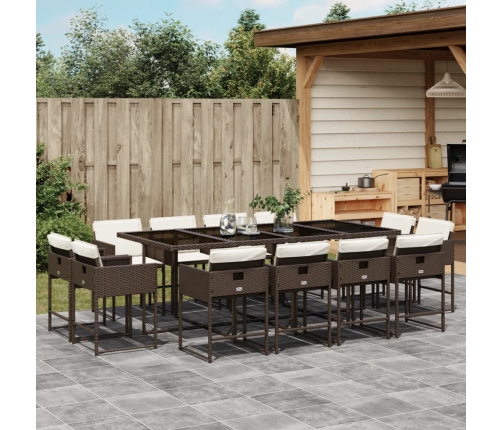 Set muebles de jardín 13 pzas y cojines ratán sintético marrón