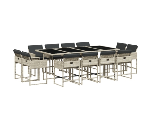 Set comedor jardín y cojines 13 pzas ratán sintético gris claro